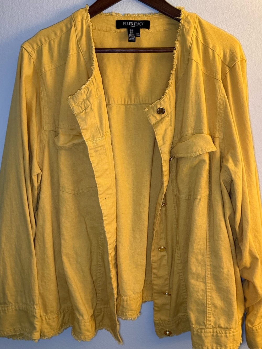 Ellen Tracy Bright Yellow Open-Front Jean Jacket